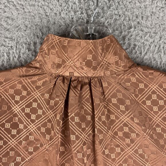 Vintage Stuart Lang Blouse Size 9/10 Long Sleeve Button Brown/ Copper Tone - Picture 9 of 11